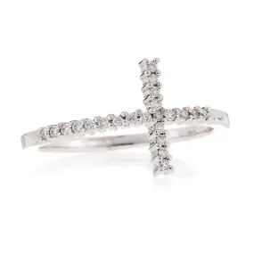 Roberto Coin Slim Diamond Cross Ring in White Gold