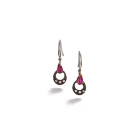 Ruby and Diamond Single Tear Drop Earrings