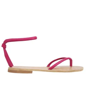 Sandali flat donna infradito in pelle fuxia con cavigliera