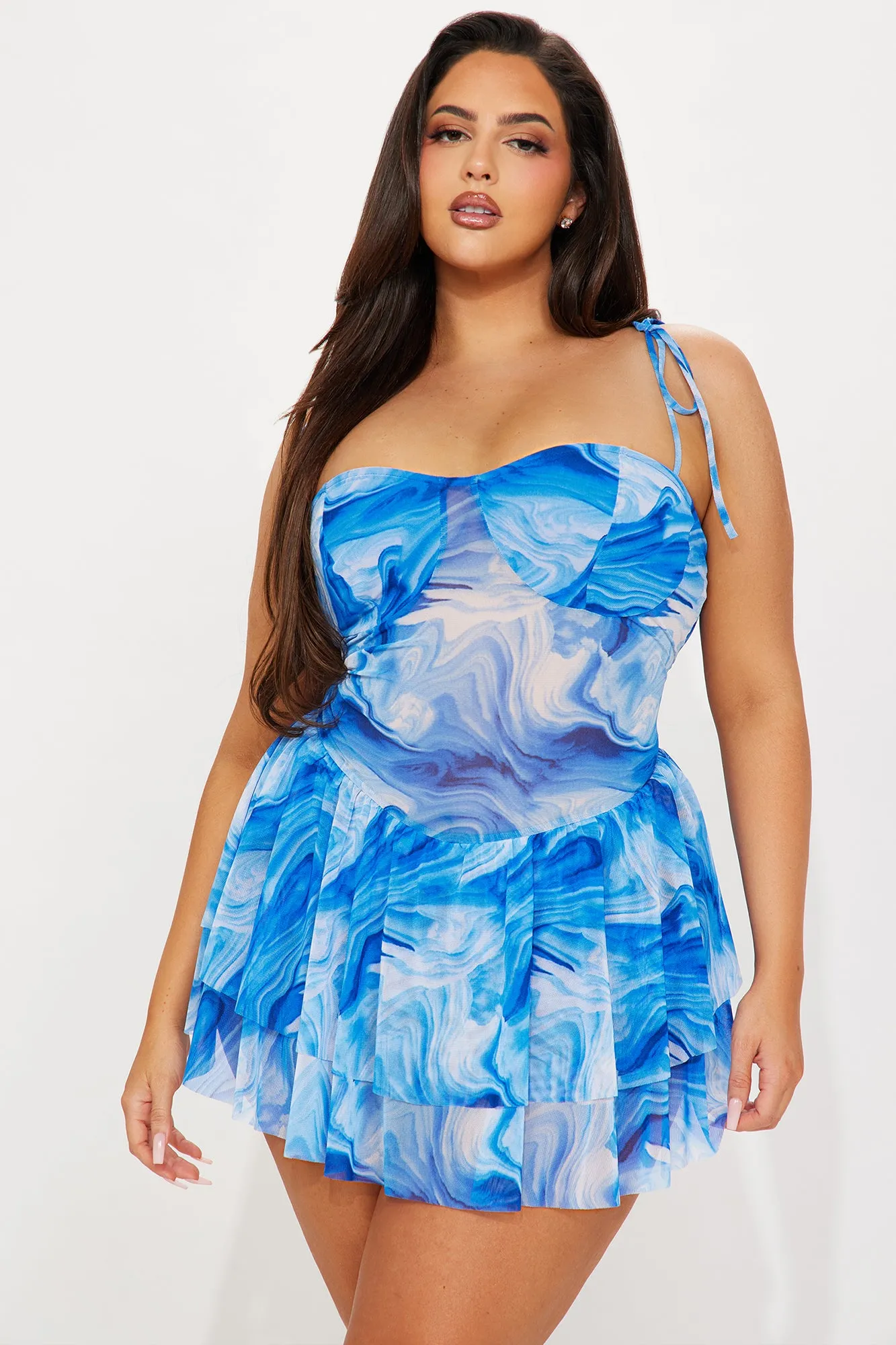 Starry Night Mesh Micro Mini Dress - Blue/combo