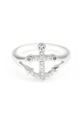 Sterling Anchor Ring with simulated diamonds