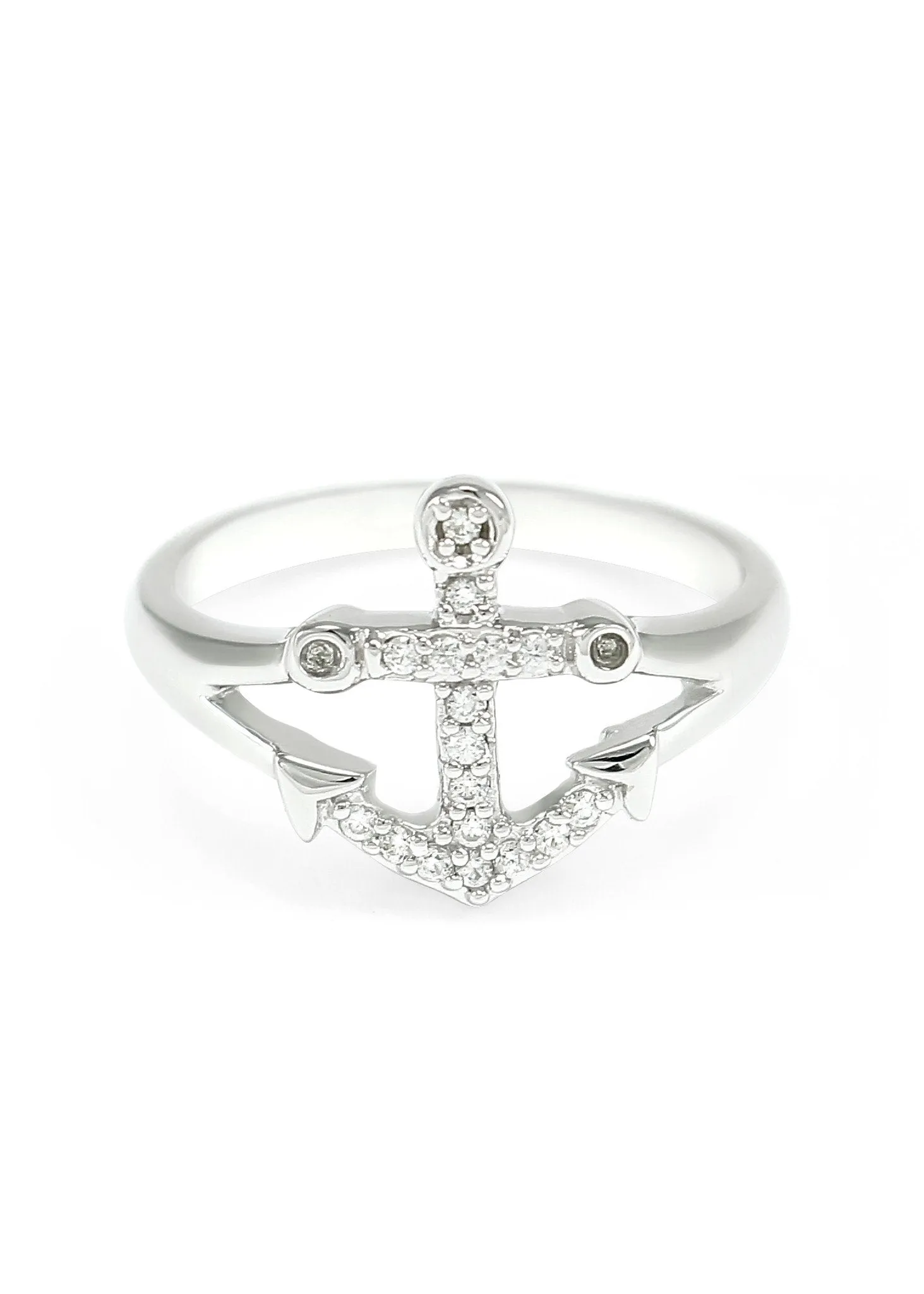 Sterling Anchor Ring with simulated diamonds