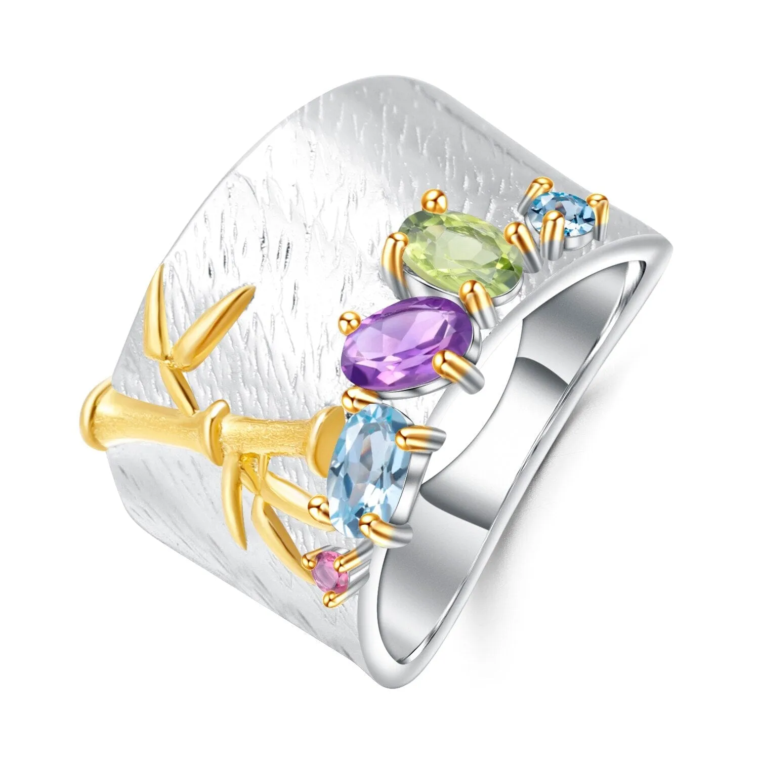 Topaz Amethyst Peridot Cocktail 925 Sterling Silver Ring