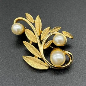 【USA輸入】 ヴィンテージ NAPIER パール ゴールドリーフ ブローチ/Vintage NAPIER Pearl Leaf Brooch