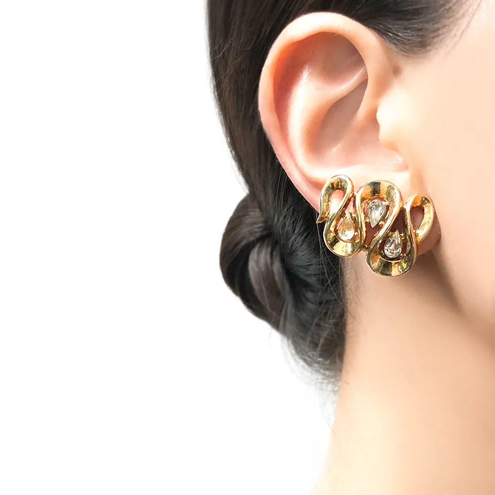 【USA輸入】 ヴィンテージ TRIFARI ラインストーン イヤリング/Vintage TRIFARI Rhinestones Clip On Earrings