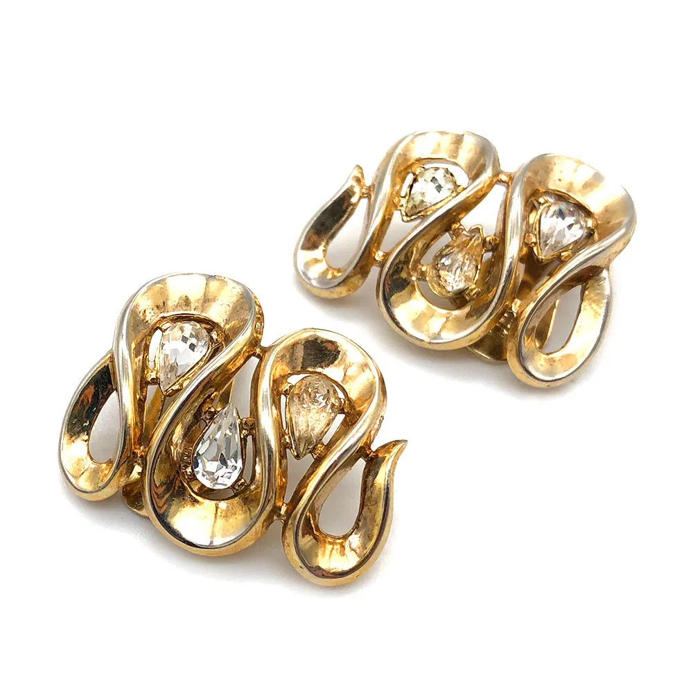 【USA輸入】 ヴィンテージ TRIFARI ラインストーン イヤリング/Vintage TRIFARI Rhinestones Clip On Earrings