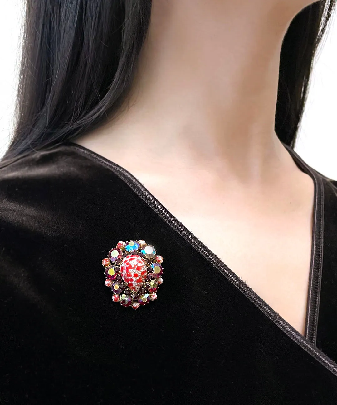 【USA輸入】 ヴィンテージ アートカボション ビジュー ブローチ/Vintage ART Cabochon Bijou Brooch