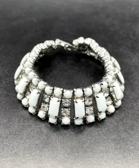 【USA輸入】ヴィンテージ ホワイトカボション クリアビジュー ブレスレット/Vintage White Cabochon Clear Bijou Bracelet