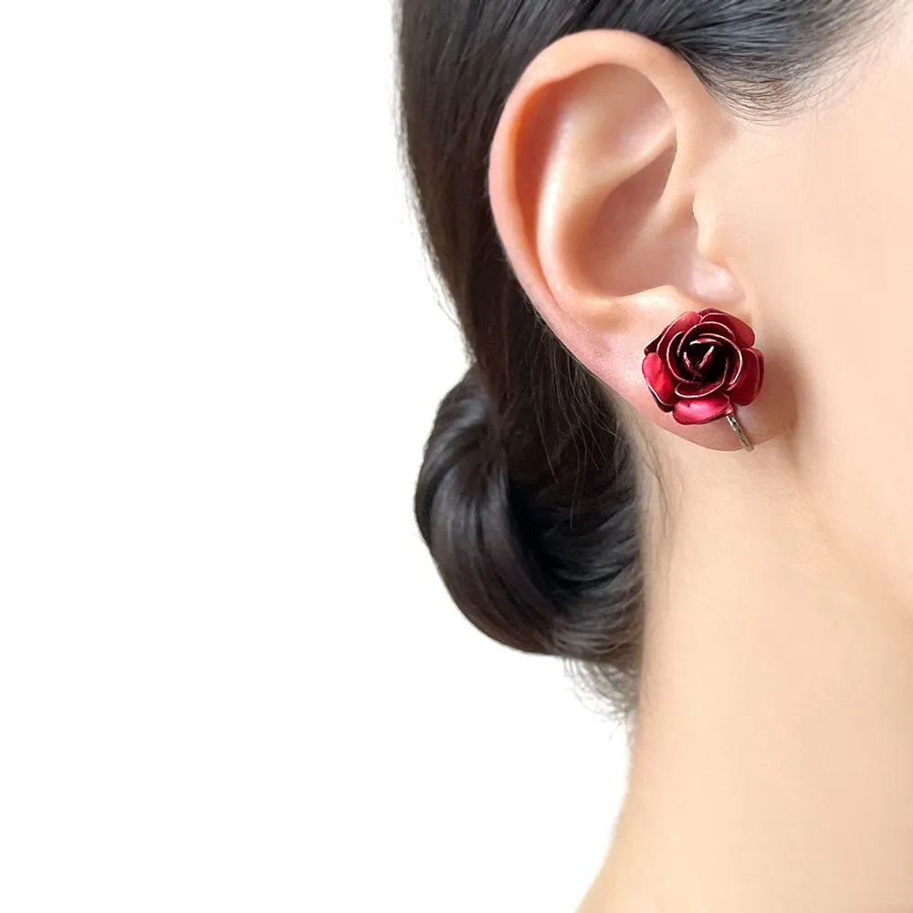 【USA輸入】ヴィンテージ レッド ローズ イヤリング/Vintage Red Rose Clip On Earrings