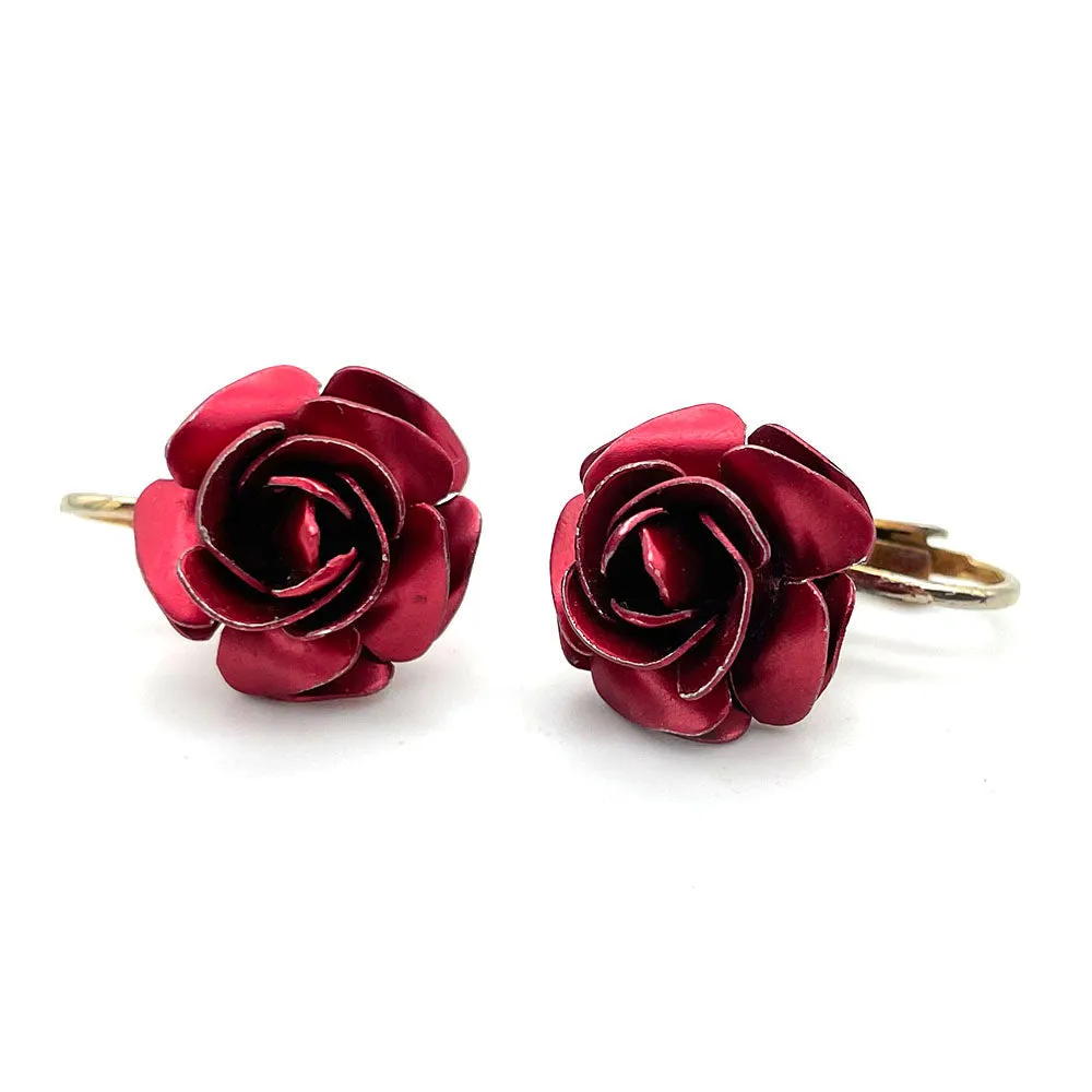 【USA輸入】ヴィンテージ レッド ローズ イヤリング/Vintage Red Rose Clip On Earrings