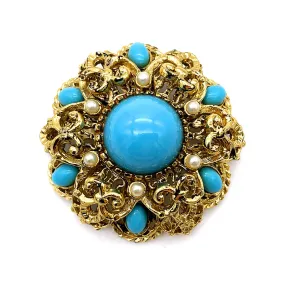 【フランス輸入】ヴィンテージ SPHINX ターコイズ パール ブローチ/Vintage SPHINX Turquoise Pearl Brooch